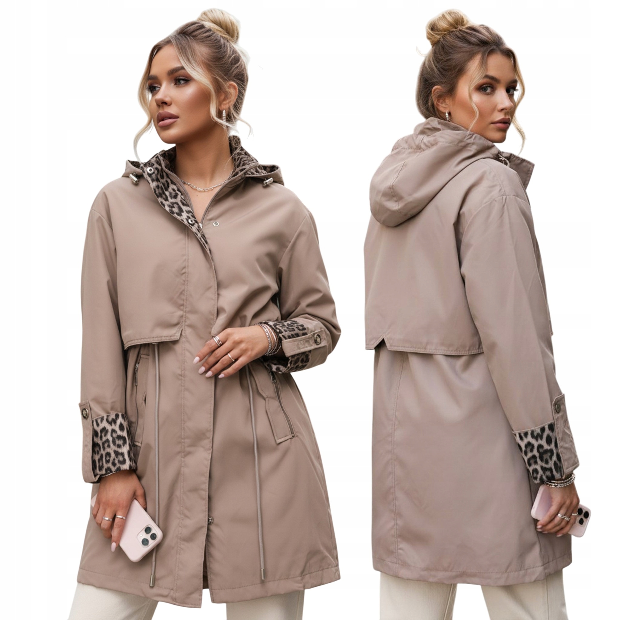 Kurtka damska przejściowa parka z odpinanym kapturem beżowa TY5658 S