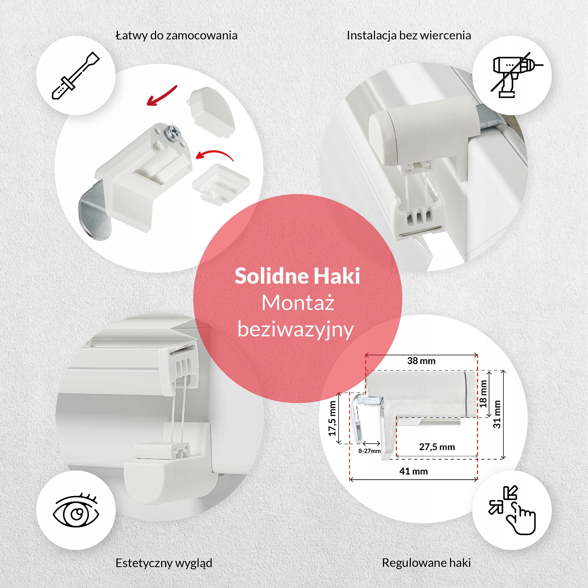 Bezinwazyjna Plisowana Roleta okienna 86,5x150 cm Szerokość produktu 86.5 cm