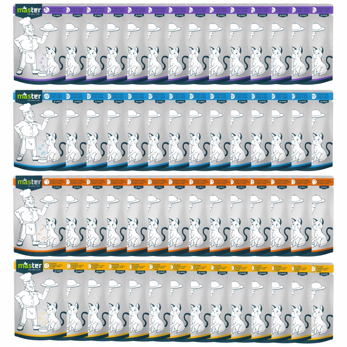 Levně Mokré krmivo pro kočky 96x80 g Master Mix 4 příchutí