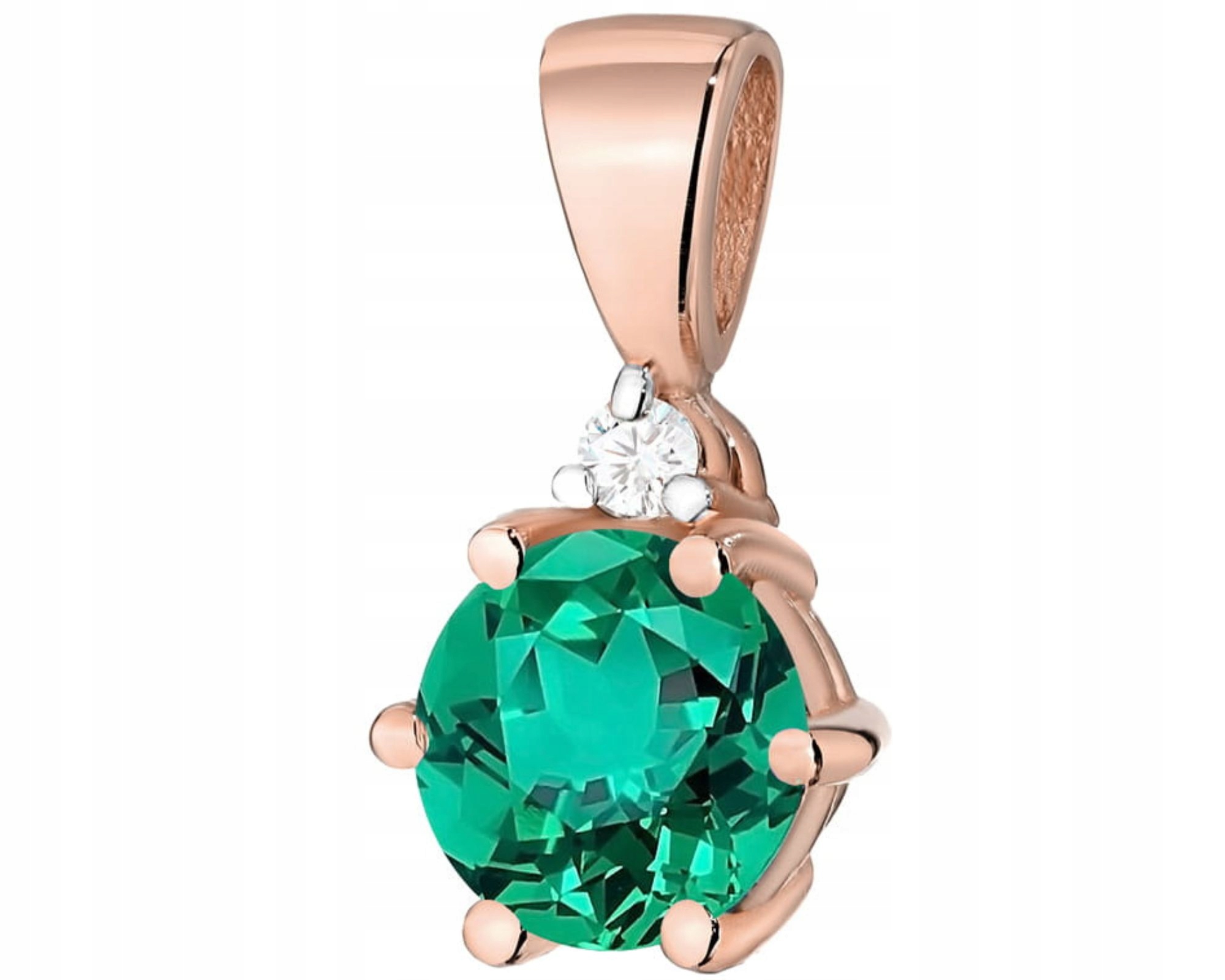 Růžové Zlato Přívěsek Přírodní Kámen Zelený Smaragd A Diamant