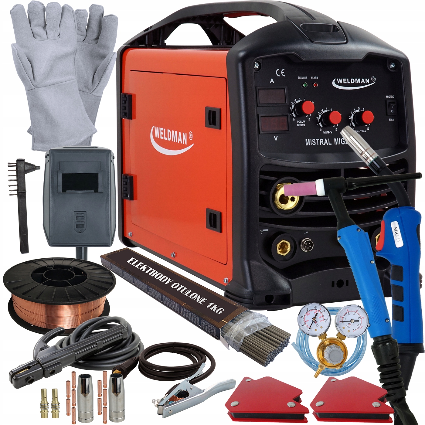 Spawarka 3w1 MIGOMAT IGBT MIG MMA 200 FLUX ZESTAW