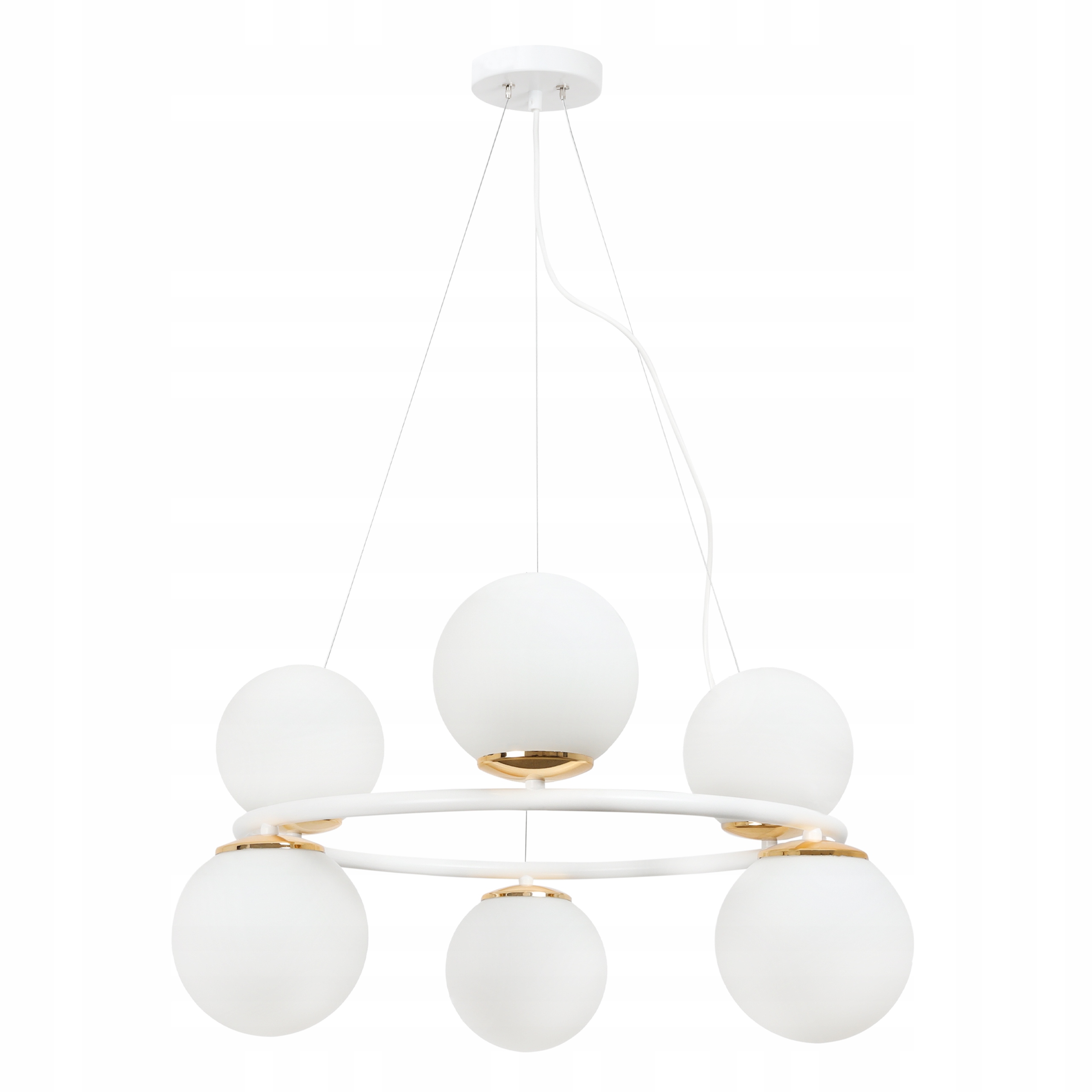 Stropná Závesná Lampa Aura Luster Biely Zlatý Sklenené Gule Nad Stôl 15 CM