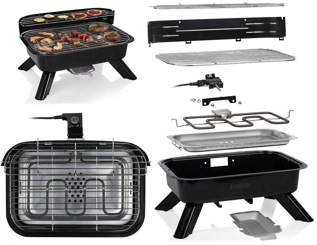 Hybridní stolní gril 2v1 Princess – elektrický nebo na dřevěné uhlí – pro dům i zahradu Lux