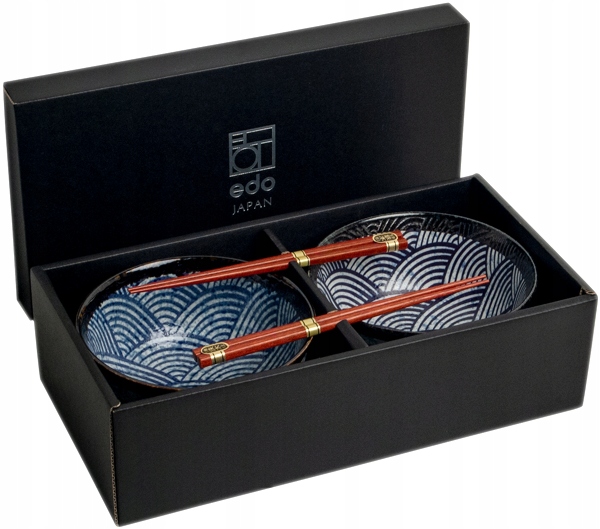 Levně Japonská keramika Sada misek na udon Vlny modrá, 4 prvky Gift Box