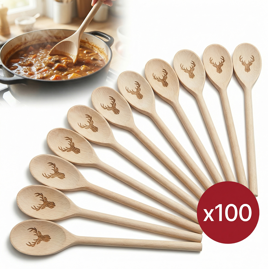 Lžíce Švédská dřevěná Buková gravírovaná Jeloek sada 100 kusů