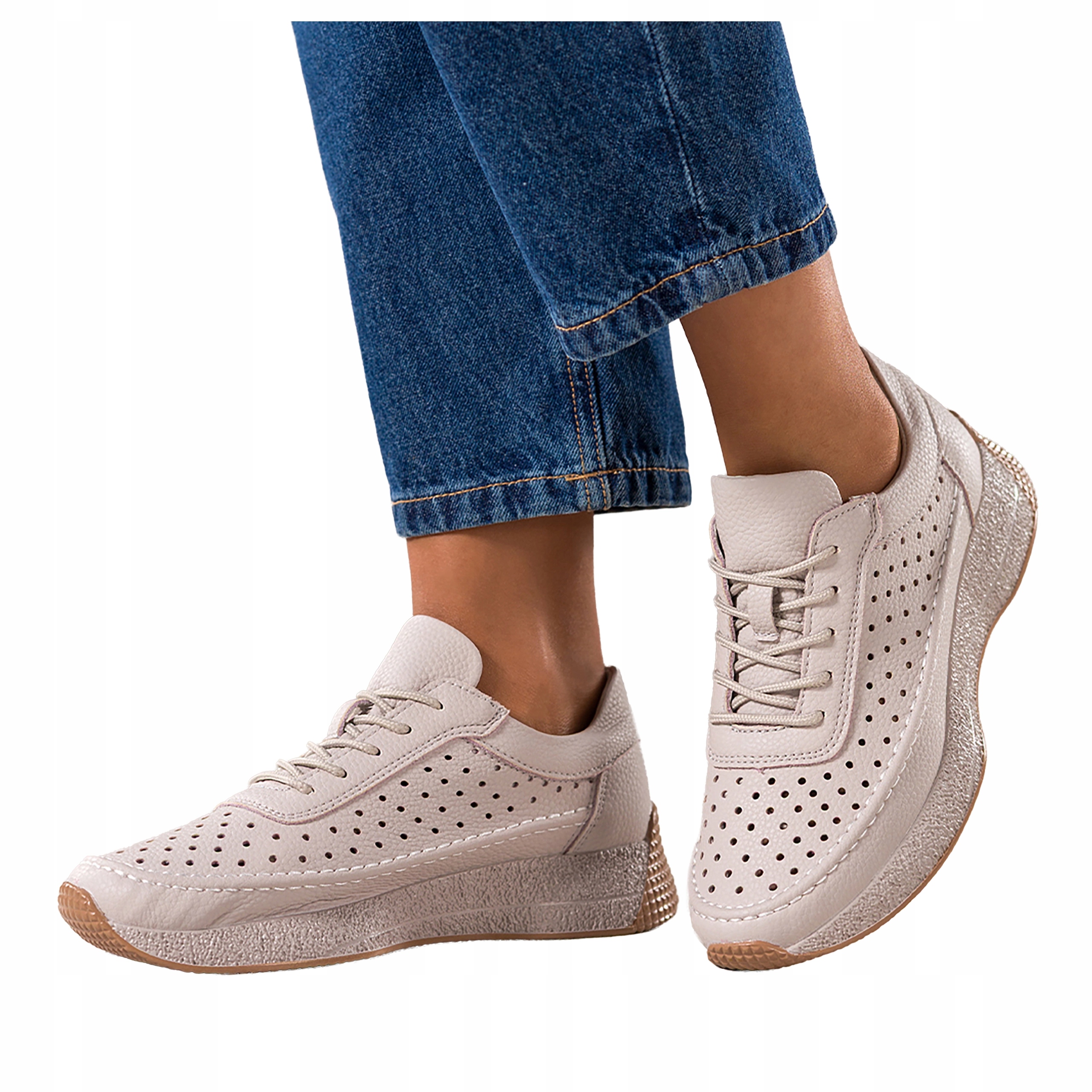 Béžové dámské kožené tenisky na platformě, šněrovací, velikost 36