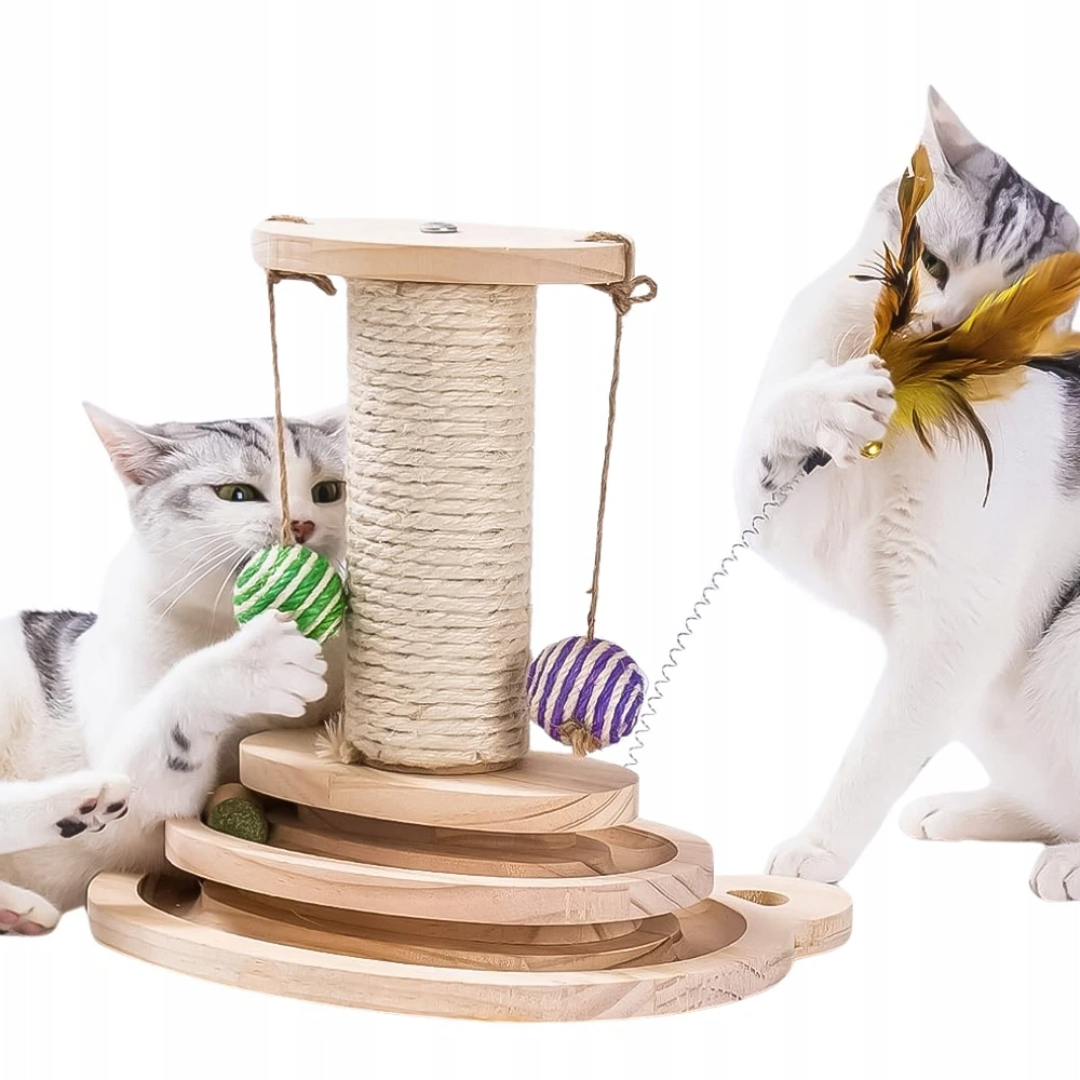 Levně Škrabadlo Dřevěná Hračka Sloupek S Škrabadlem A Pírkem Interaktivní