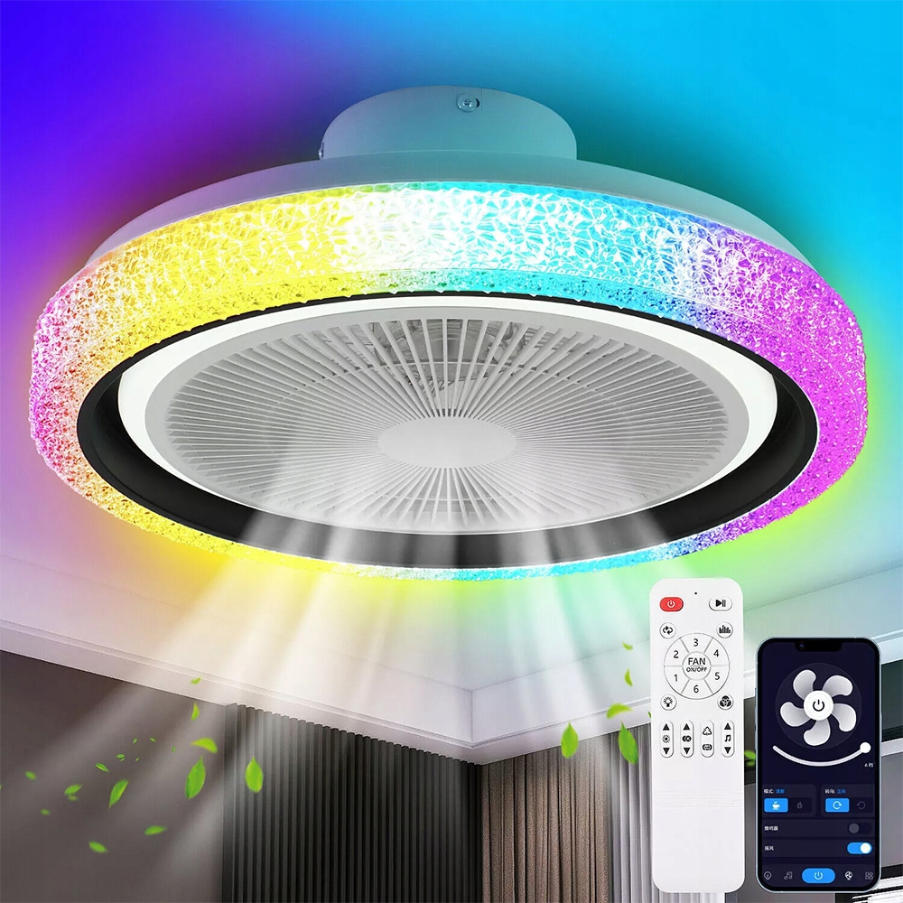 stropní svítidlo Led s ventilátorem Crystal bílá 64W 3 barvy Apka dálkový ovladač