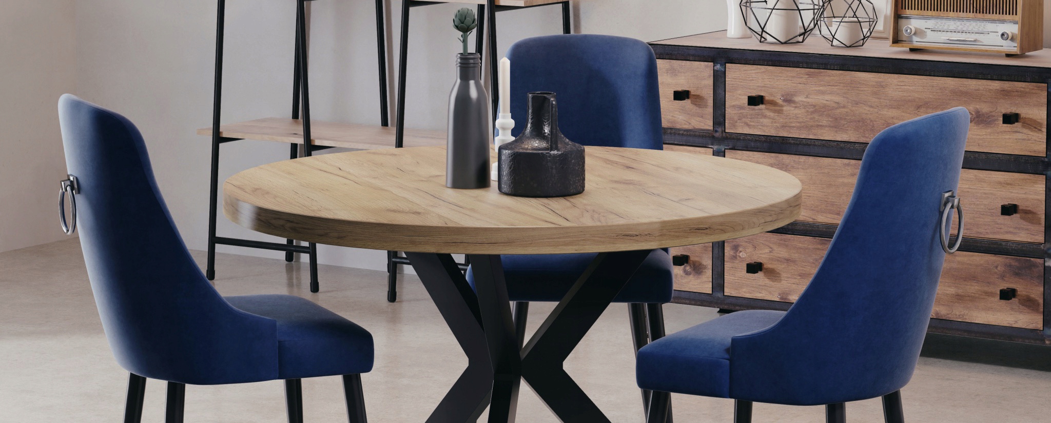 OKRĄGŁY STÓŁ 100/140 rozkładany LOFT ARON metalowy Szerokość mebla 100 cm