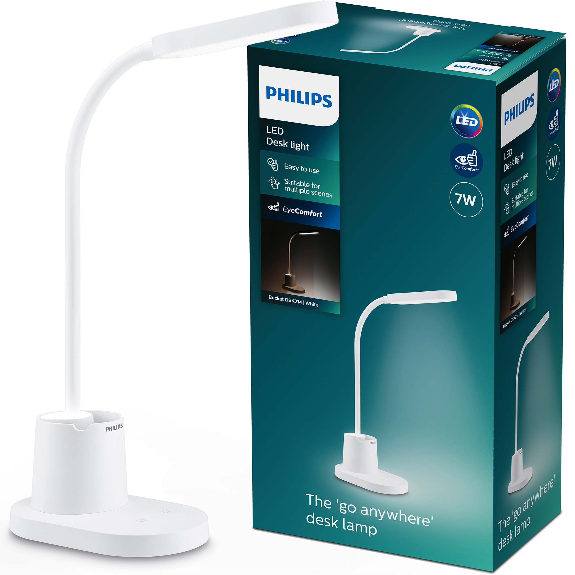 Led stolní lampička Školní dotyková Organizer Usb Bucket Philips