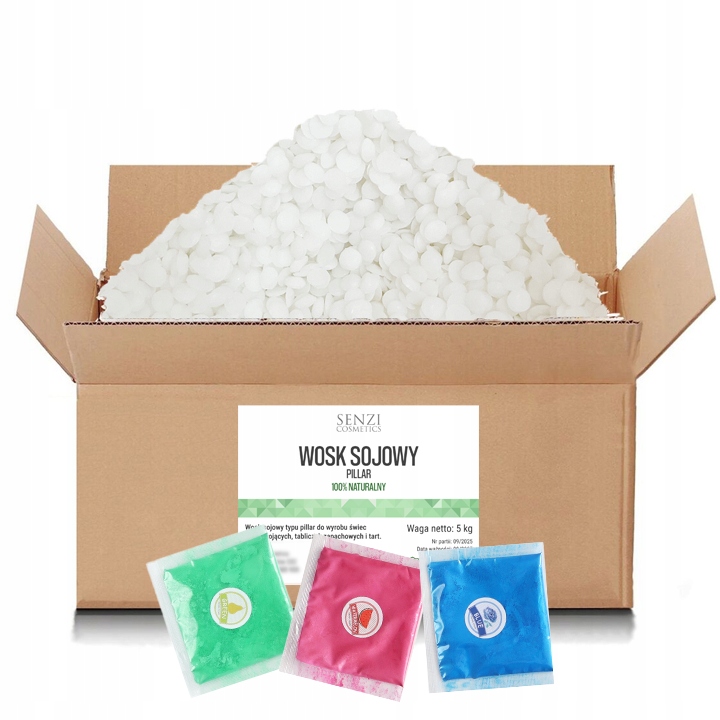 Sójový Vosk Pillar 5kg Svíčky Pillar sada barviv Mika 3x5g Bonus