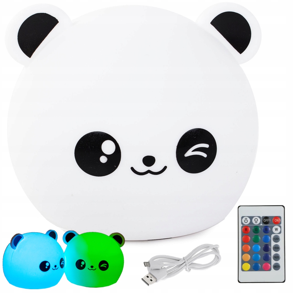 LAMPKA NOCNA DLA DZIECI PANDA RGB PILOT LED USB