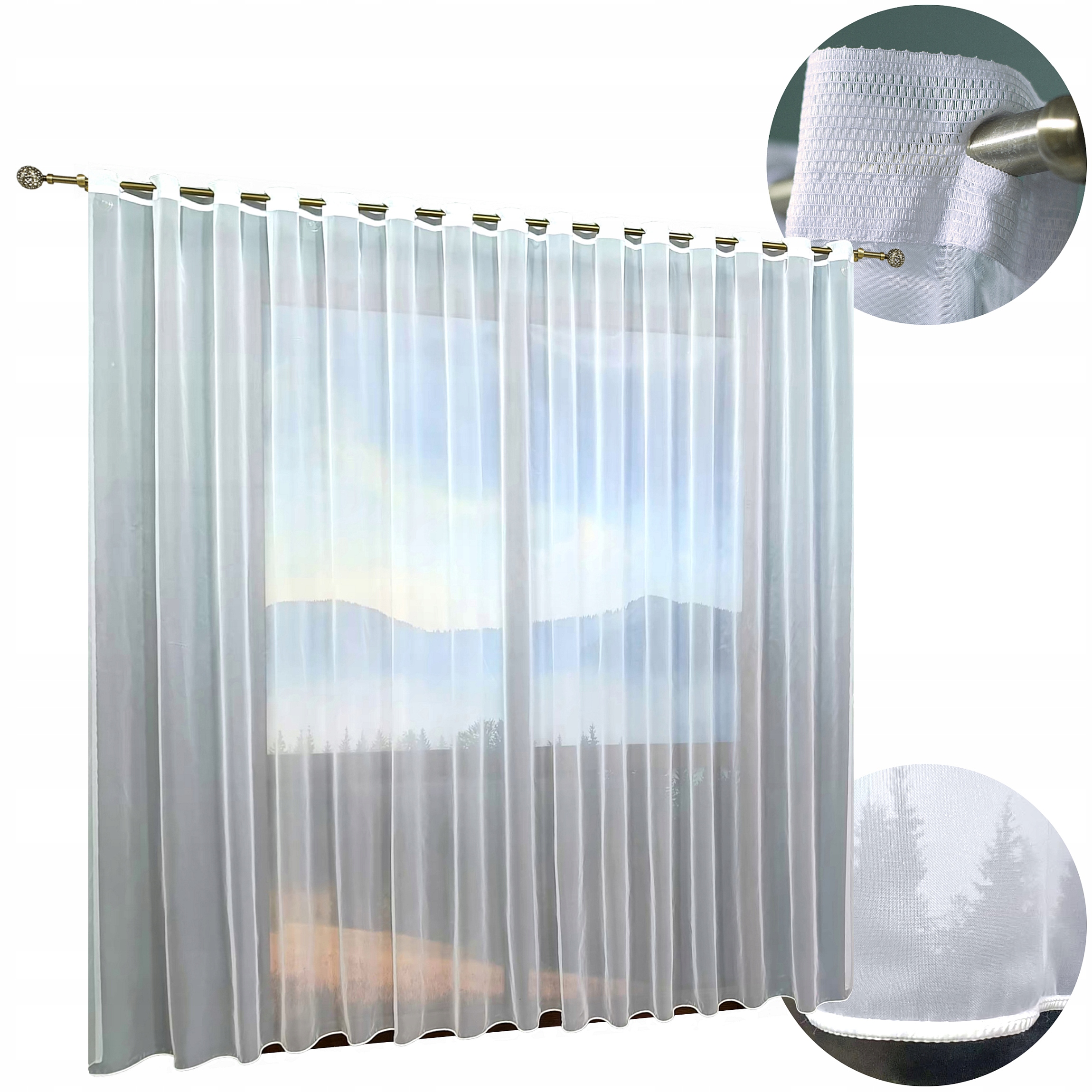 Hotová Záclona Z Woalu Na Pásku Žakár S Průchodkami 810x270 Olověnkou