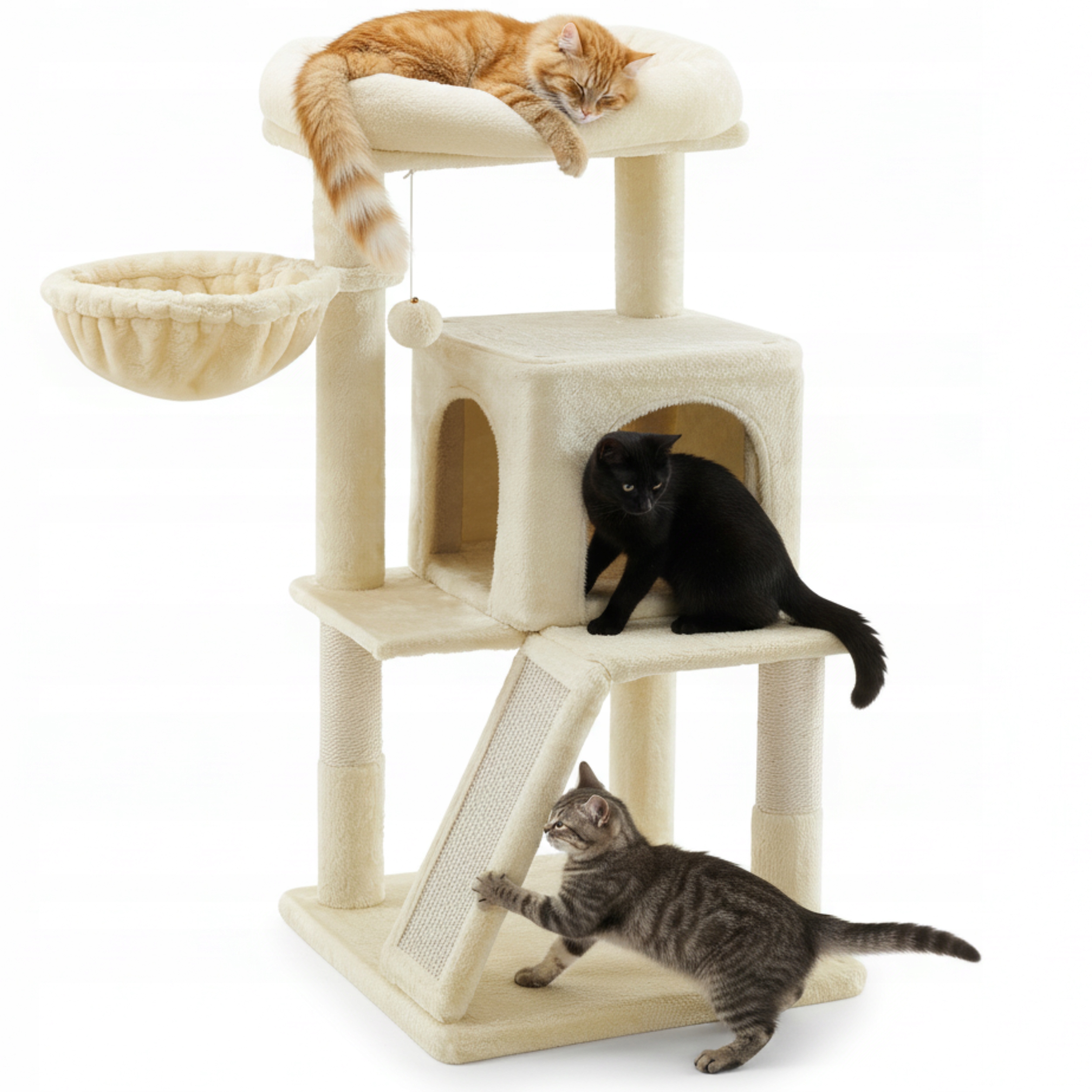 Drapak dla Kota Legowisko Domek Słupek z Zabawkami Lina Sizal 3 Poziomy