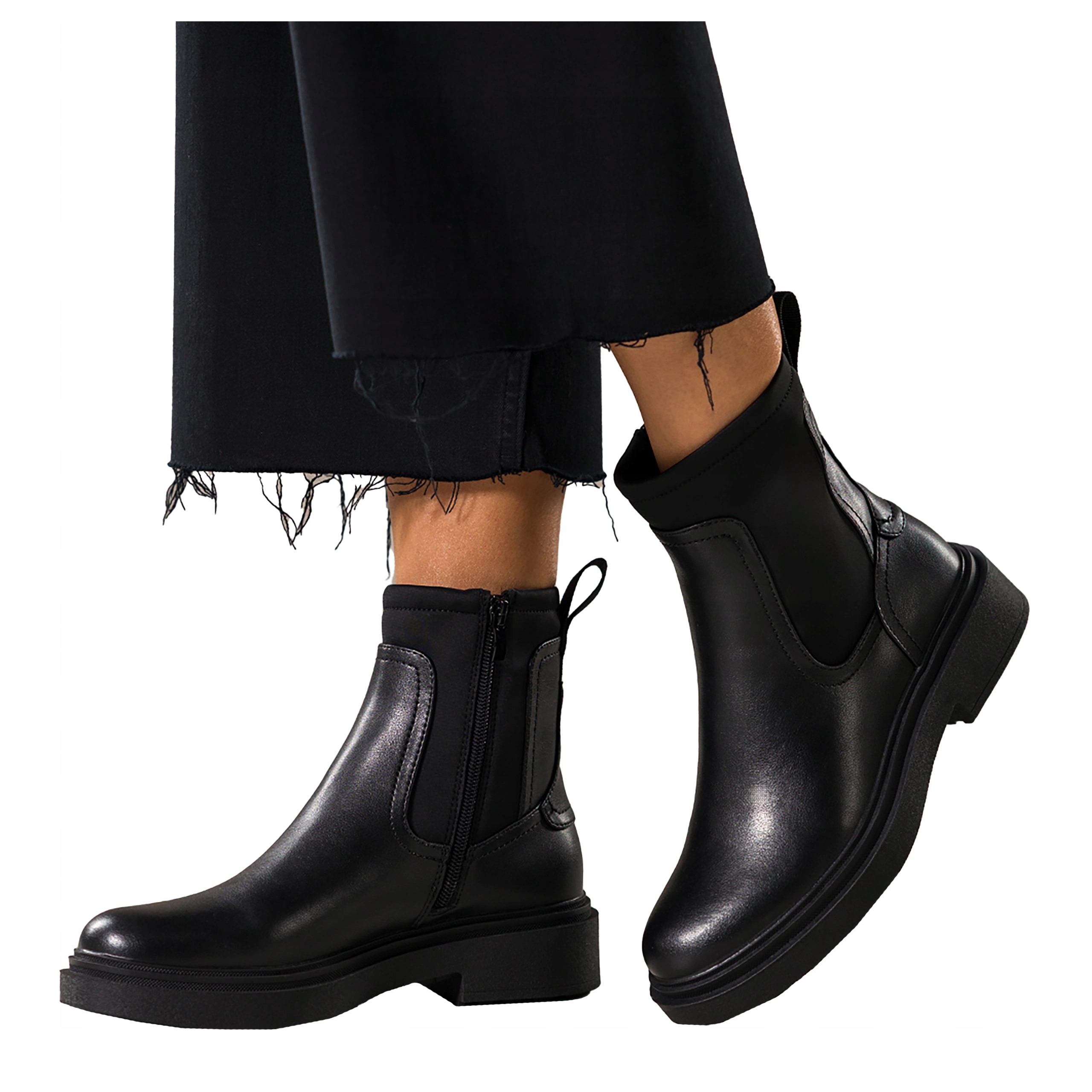 Kotníkové Boty Černé Kožené Dámské Pohodlné Platforma Elastický Svršek vel. 41
