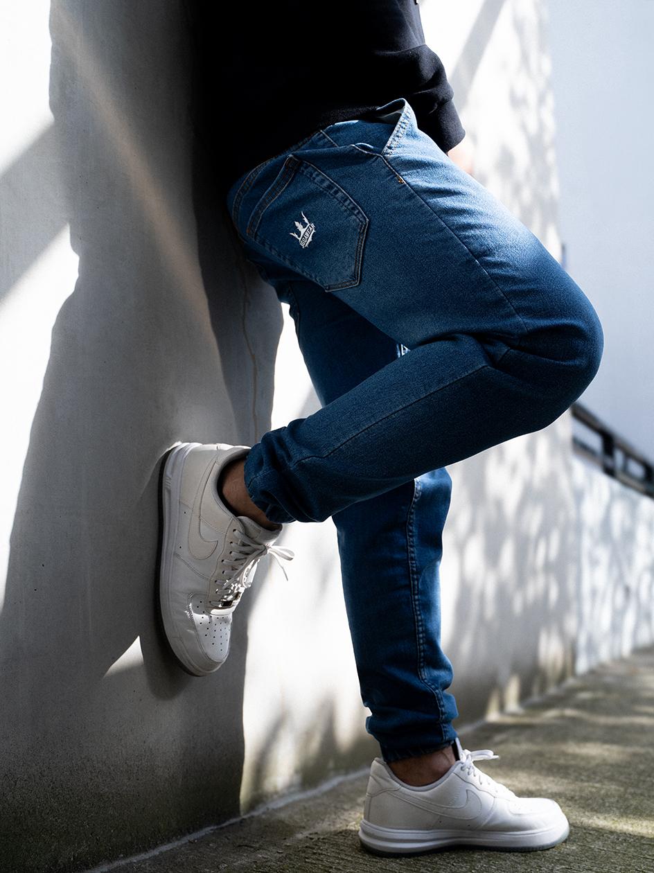 Joggery Kalhoty Jigga Wear Crown New Jeans Medium Blue vel. XXL