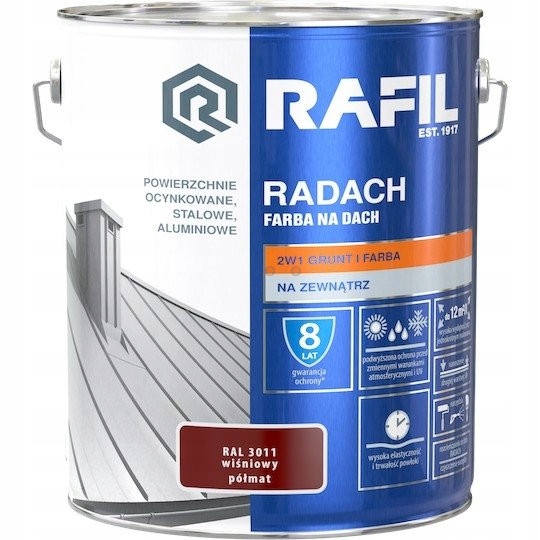 Radach 10L Wiśniowy RAL3011 Półmat farba na dach Rafil ocynk stal aluminium