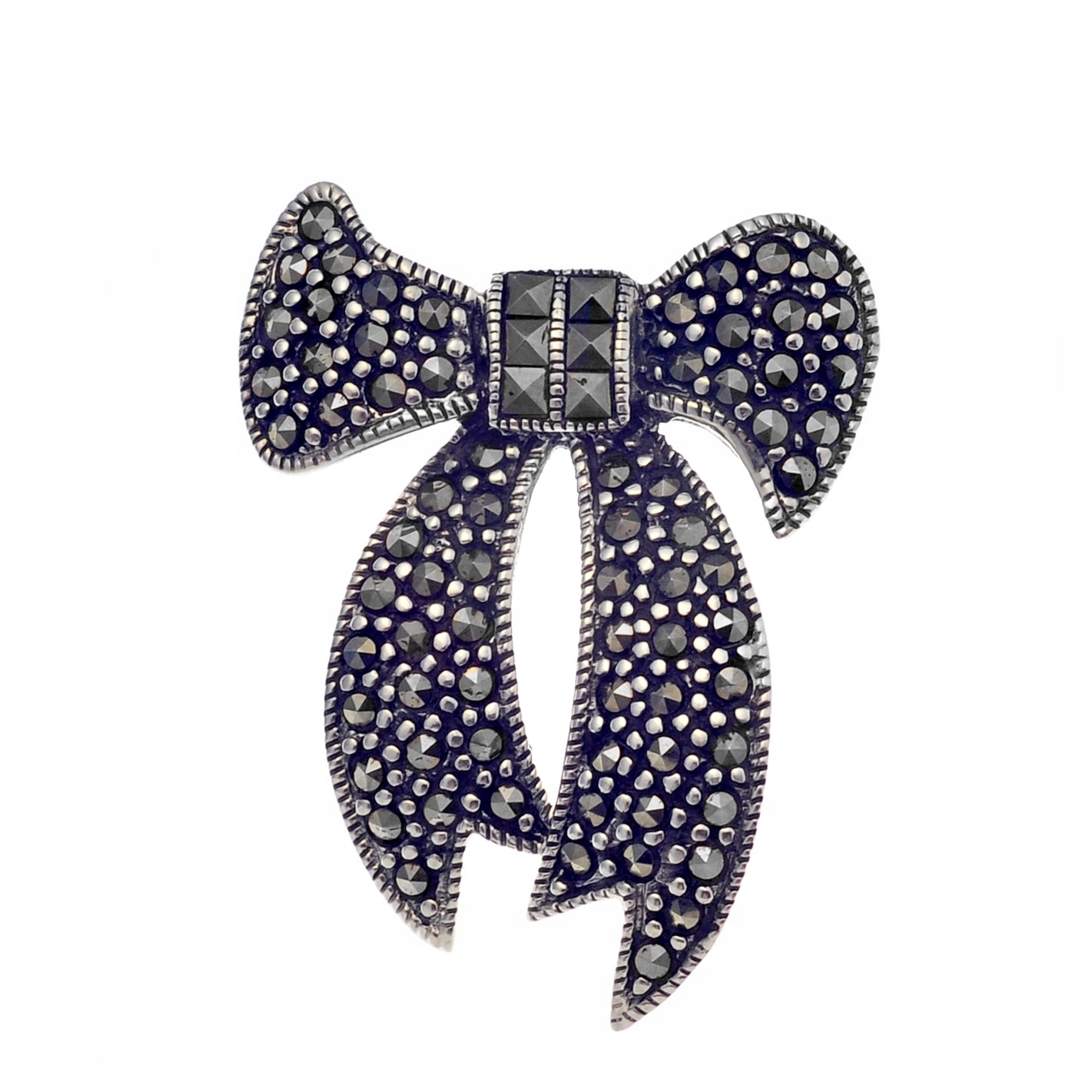 Stříbrná brož s oxidovanou mašlička