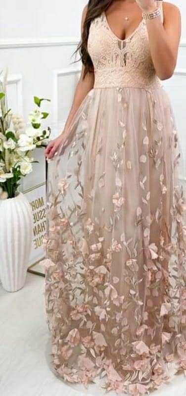 Пудрово бежевое длинное свадебное платье тюль 3D 40 It18 цвет другой цвет