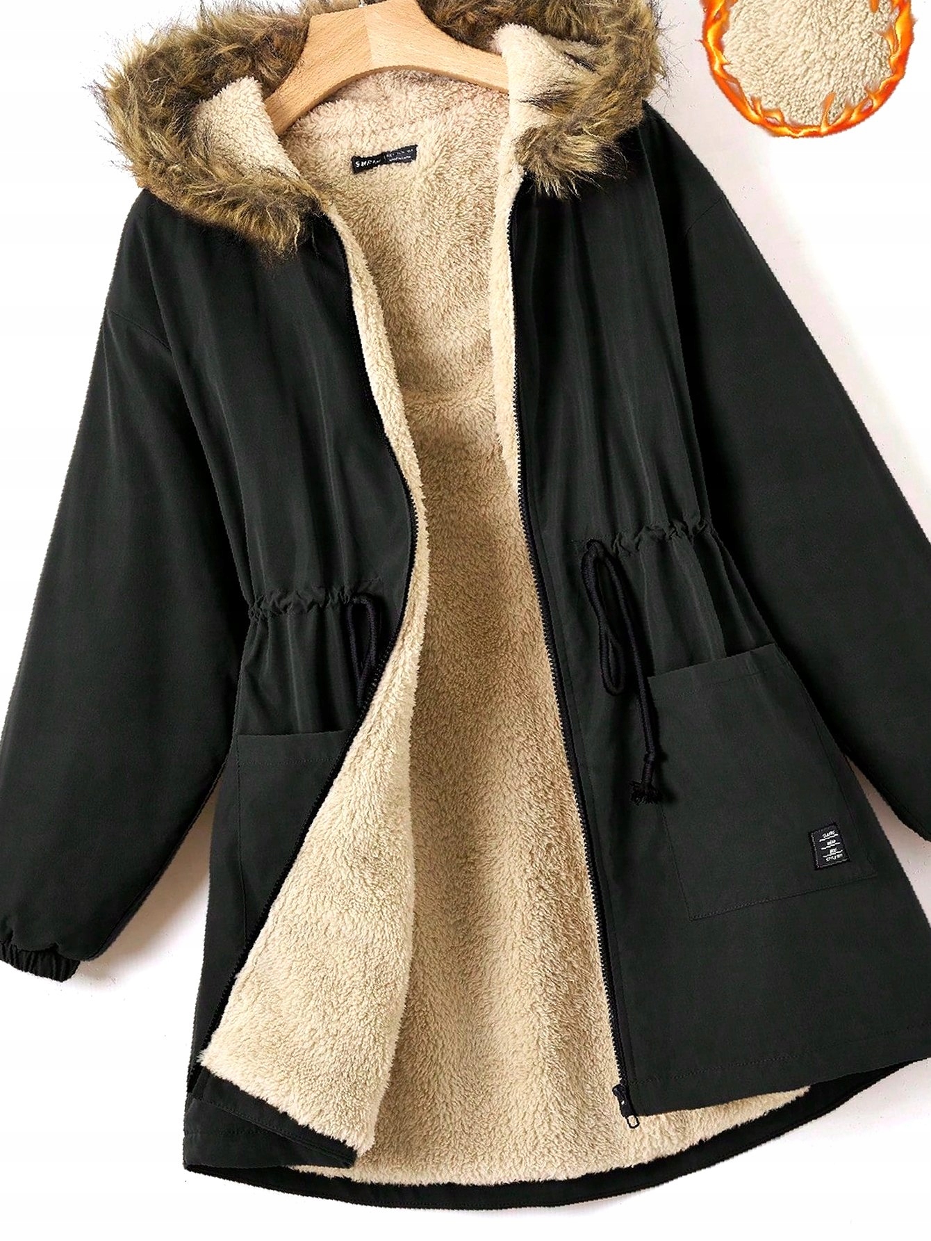 Dámská bunda Parka s kožešinou Černá Casual Zateplená Bear Teddy L