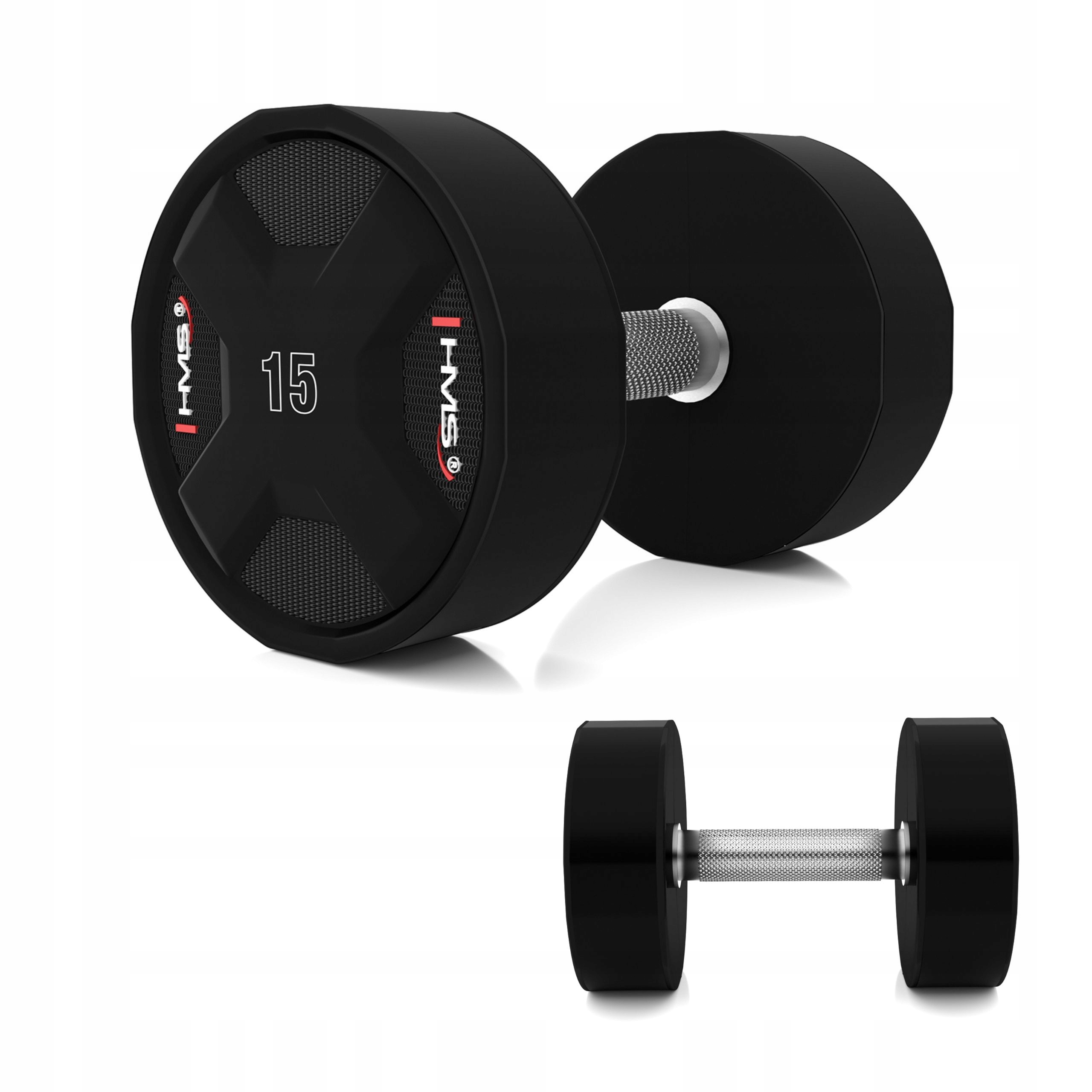 Tréninková činka závaží pro cvičení, rýhovaná, polyuretanová, 15 kg Hms