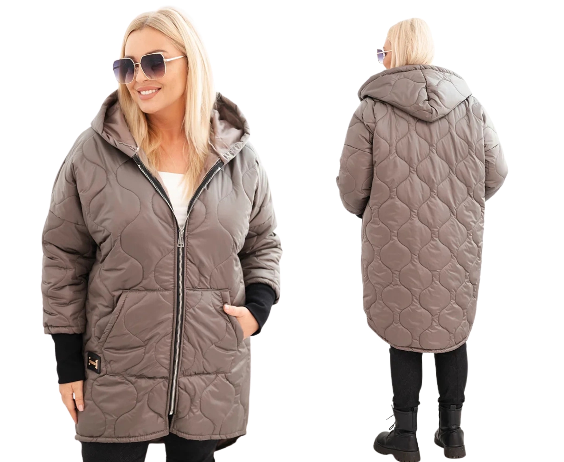 Dámská zimní prošívaná bunda Plus Size s kapucí fango