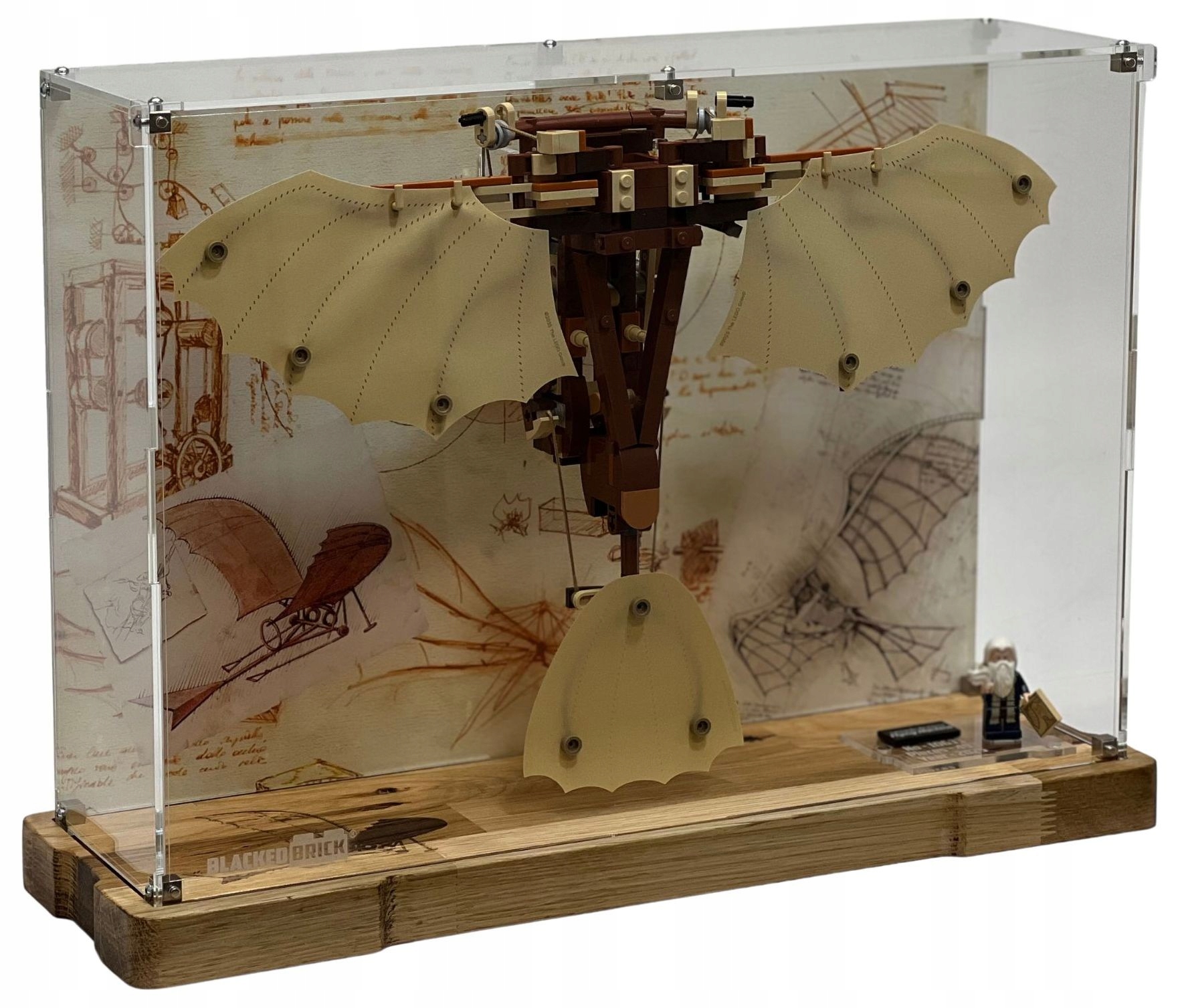 Vitrína Wood s pozadím Blacked Brick pre Lego 10363 Icons Stroj da Vinci