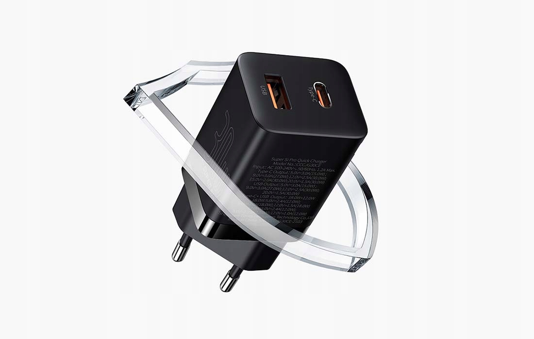 ŁADOWARKA SIECIOWA 2xUSB QC PD 30W SZYBKA MOCNA USB C USB-C BLACK IPHONE 15 Przewód w zestawie nie