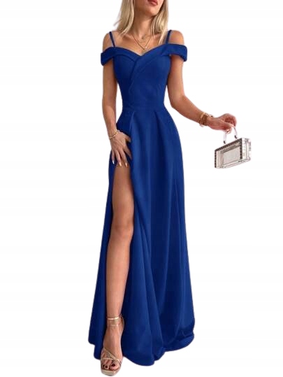 Shein Elegantní Kobaltová Šaty Maxi S Rozparkem L 1JC