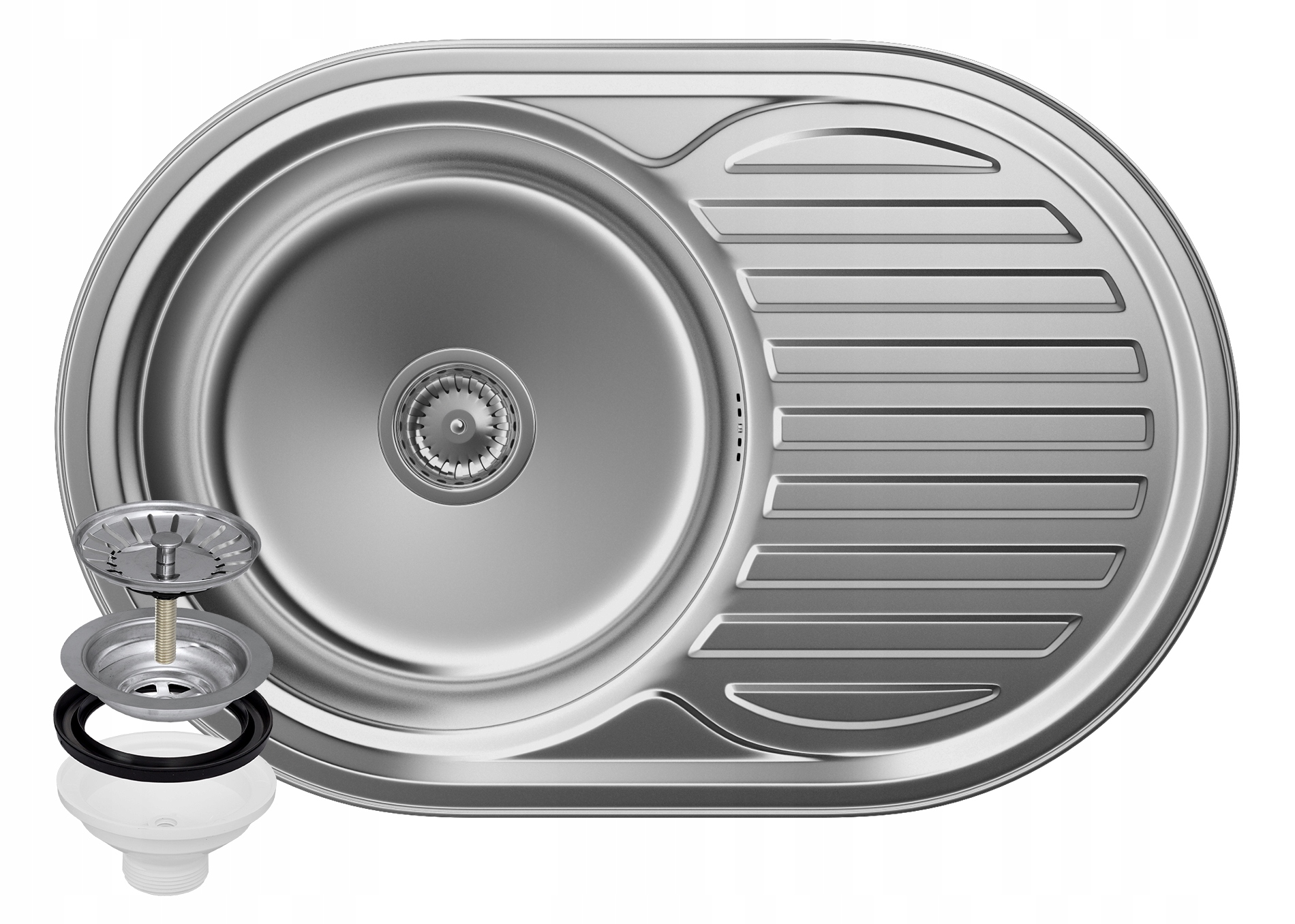 Okruhý Oceľový Drez S Odkvapkávačom Saténový 1-KOMOROVÝ APULIA77