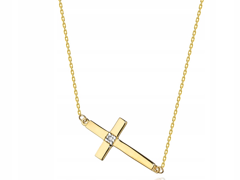 Zlatý náhrdelník 585 křížek s diamanty 1,25 g moderní módní vzor 14k