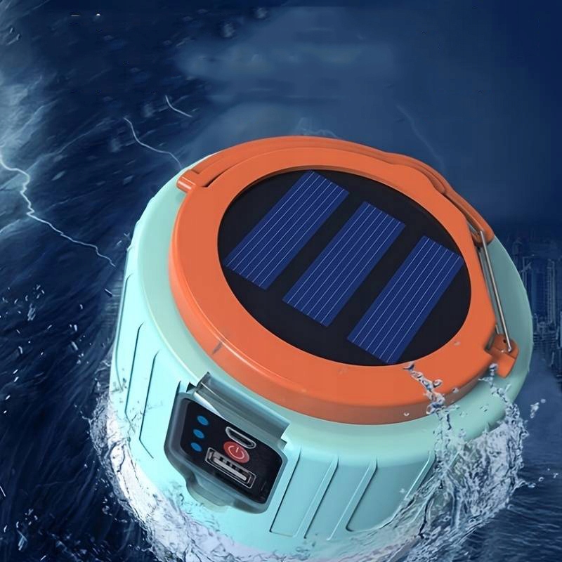 LAMPKA TURYSTYCZNA LED LATARKA KEMPINGOWA SOLARNA USB DO NAMIOTU Kolor dominujący odcienie niebieskiego