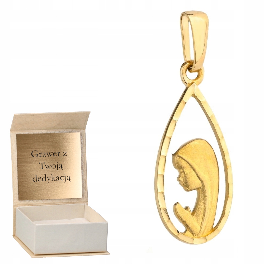 Zlatý přívěsek Medailon Matka Boží modlící se pr. 585 Gravírování