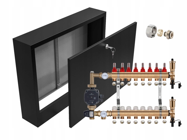 Mosazný Rozdělovač 8 S Čerpadlem Grundfos Nástěnná Skříňka Černá Pex