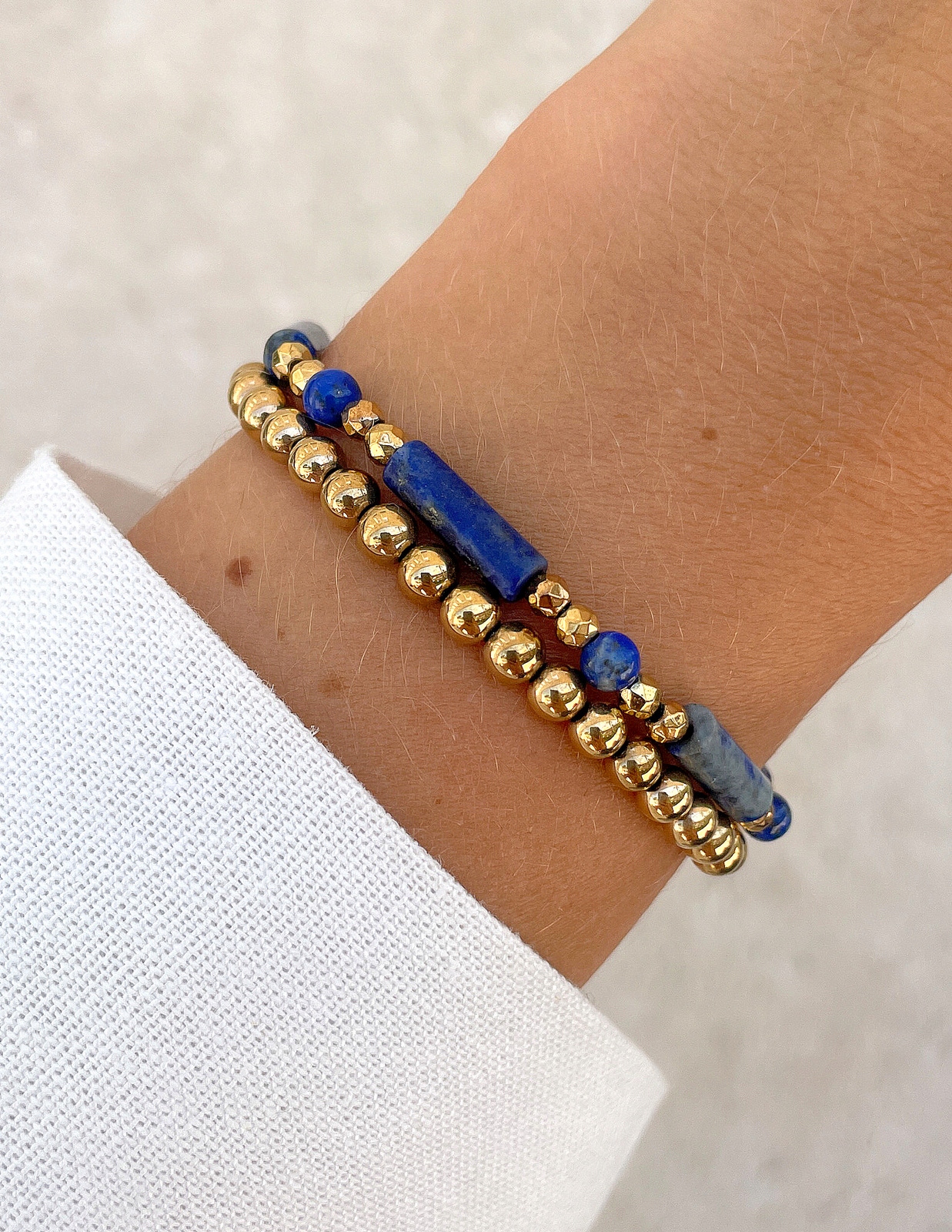 Náramky na gumičce – lapis lazuli s hematitem 15 cm