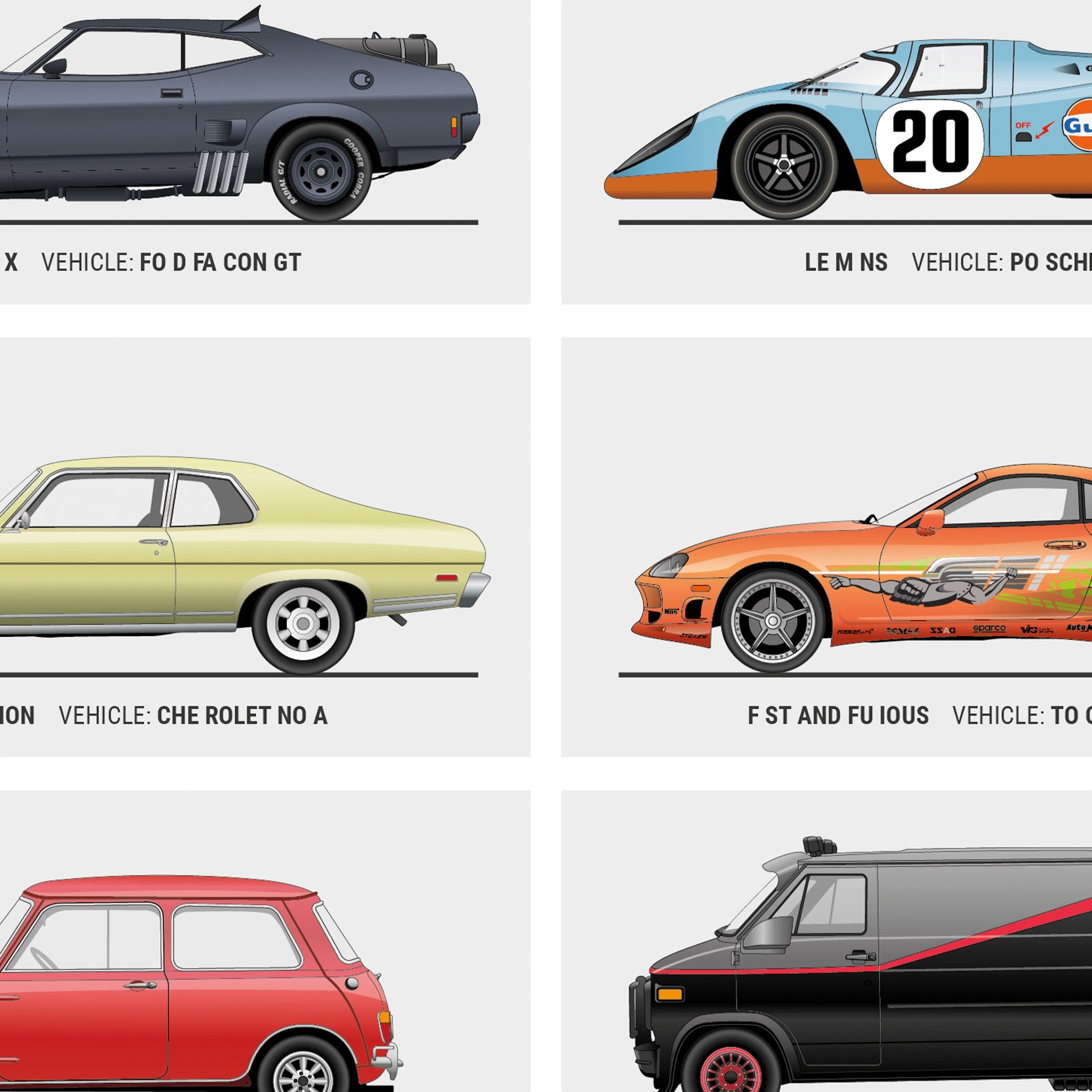 Kultowe Auta z Filmów Plakat - Bez ramki Rodzaj bez ramy