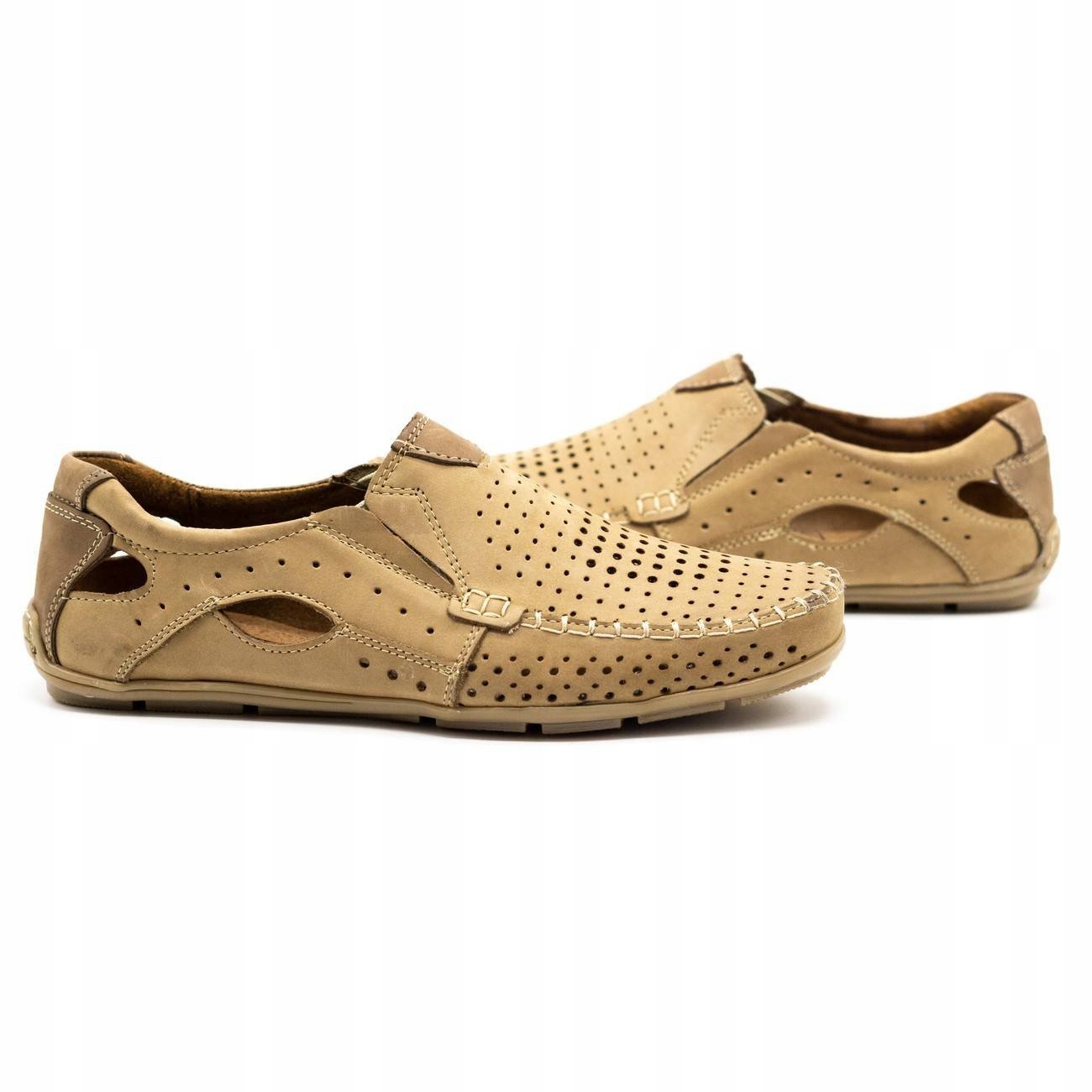 Buty męskie mokasyny skórzane 901 lato beżowe 49 Długość wkładki 32 cm