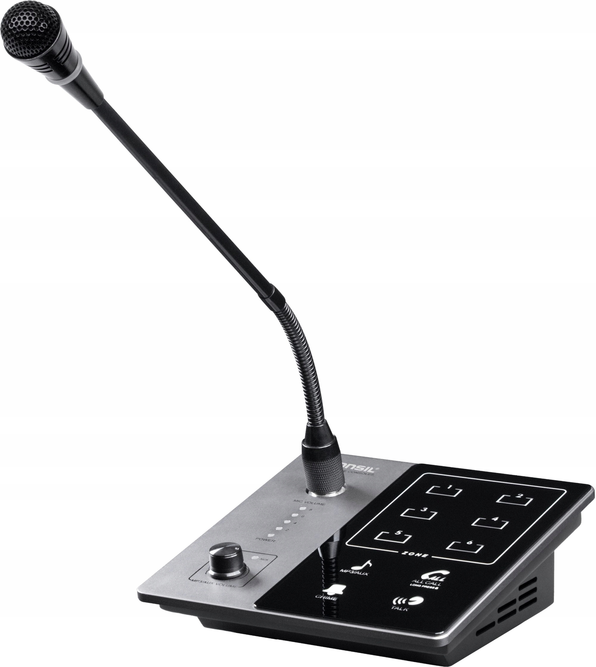 Profesionální zónový mikrofon Tonsil WLA80M pro Pa systém Černý 6 zón