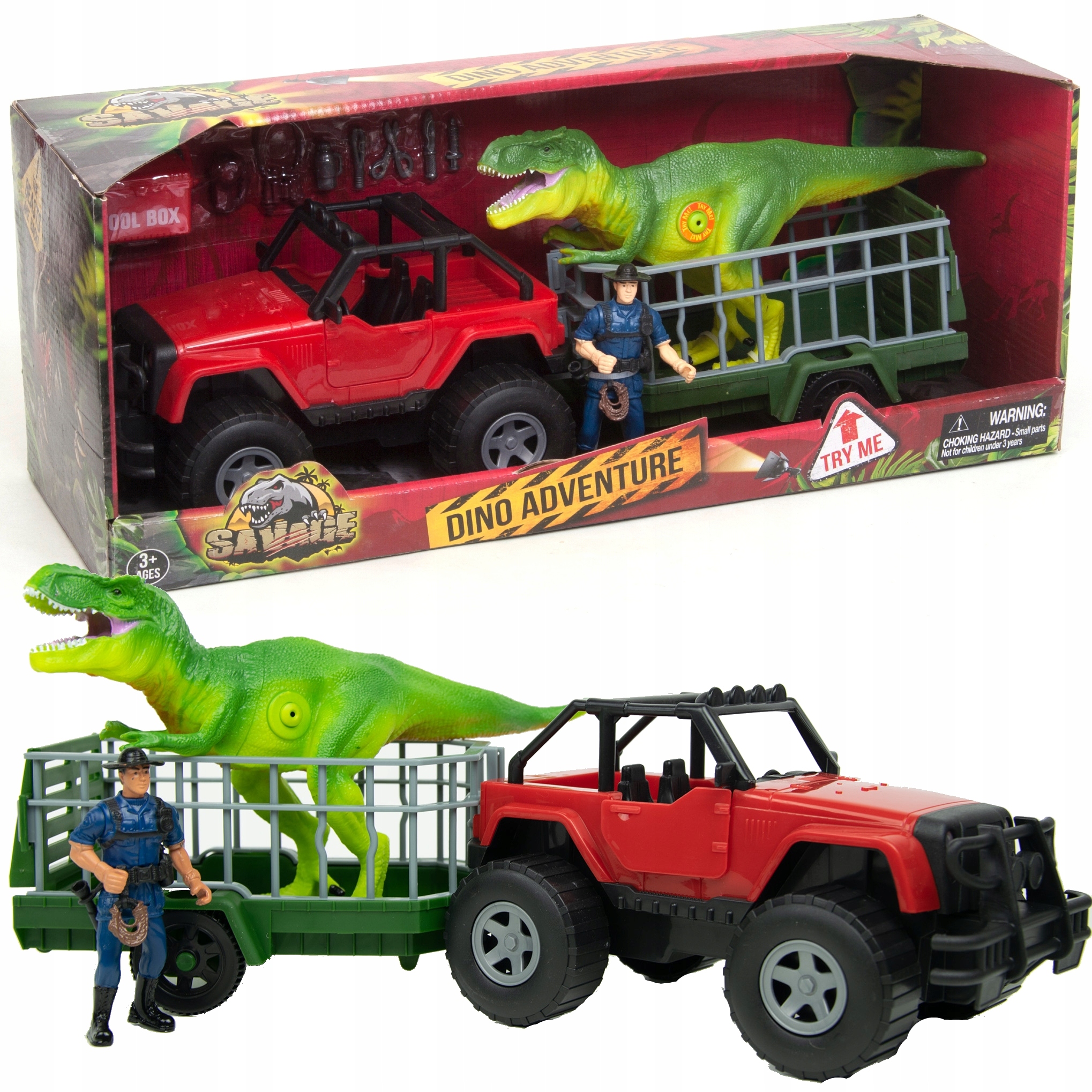 

Samochód Z Przyczepą Figurka Dinozaur T-rex Ryczy