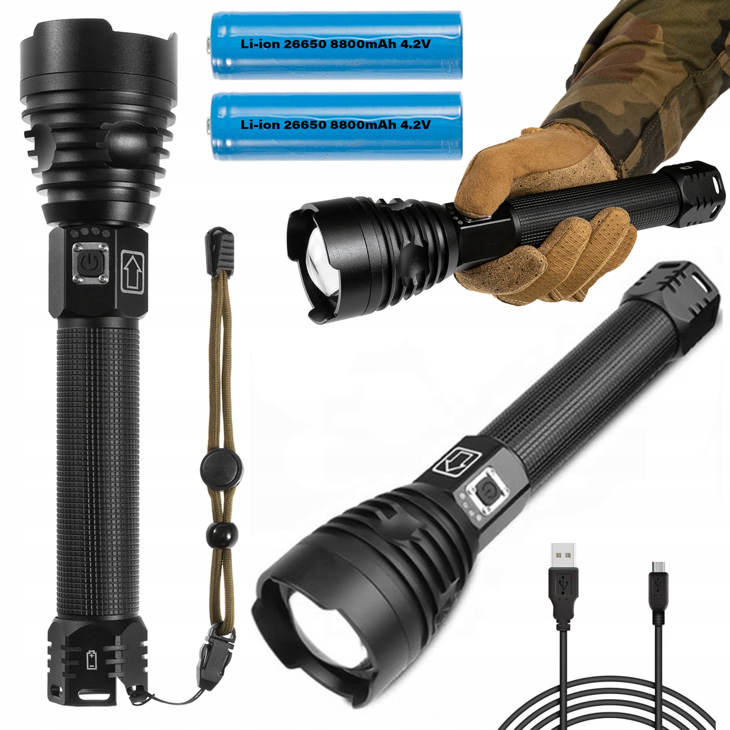 

Latarka Led Mocna Usb Taktyczna Zoom Cree Wojskowa