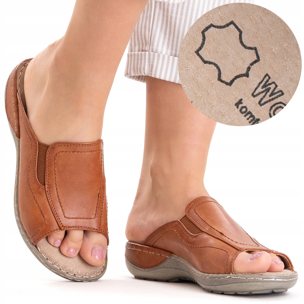 Nazouváky vč.KŮŽE pohodlné Širší lehké měkké casual camelové Wojtyłko 41