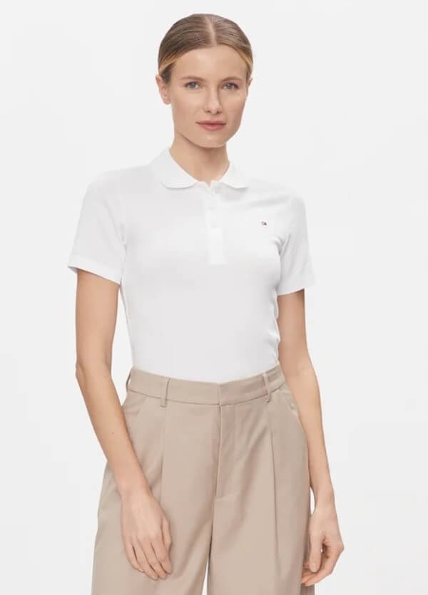 Tommy Hilfiger dámská polokošile slim s krátkým rukávem, barva Bílá M