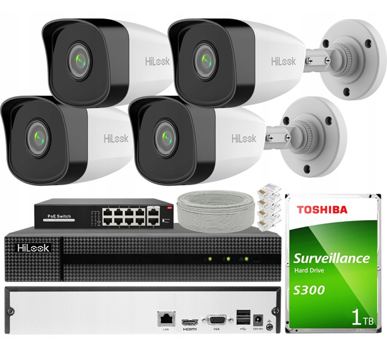 Sada monitorování Ip PoE pro 8 kamer 4x IPCAM-B2 FullHD Hilook By Hikvision