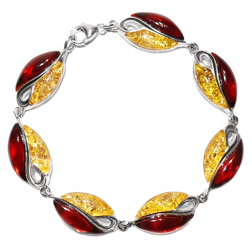 Stříbrný Náramek s originálním baltský jantar ze Stříbra 925 Luxusní