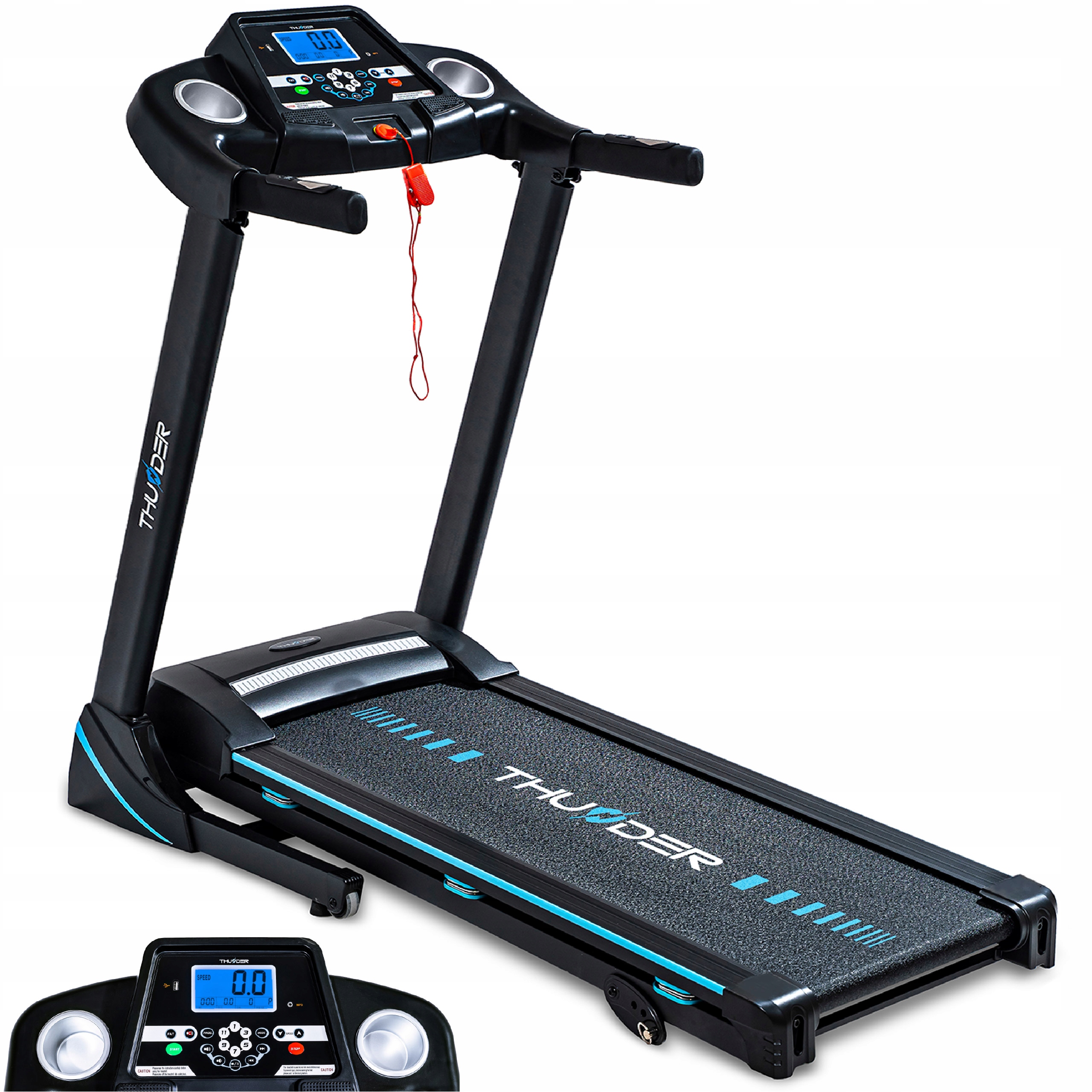 Elektrický skládací běžecký pás pro domácí použití, nosnost 140 kg, aplikace, odpružení, výkonný motor, rychlost až 17 km/h