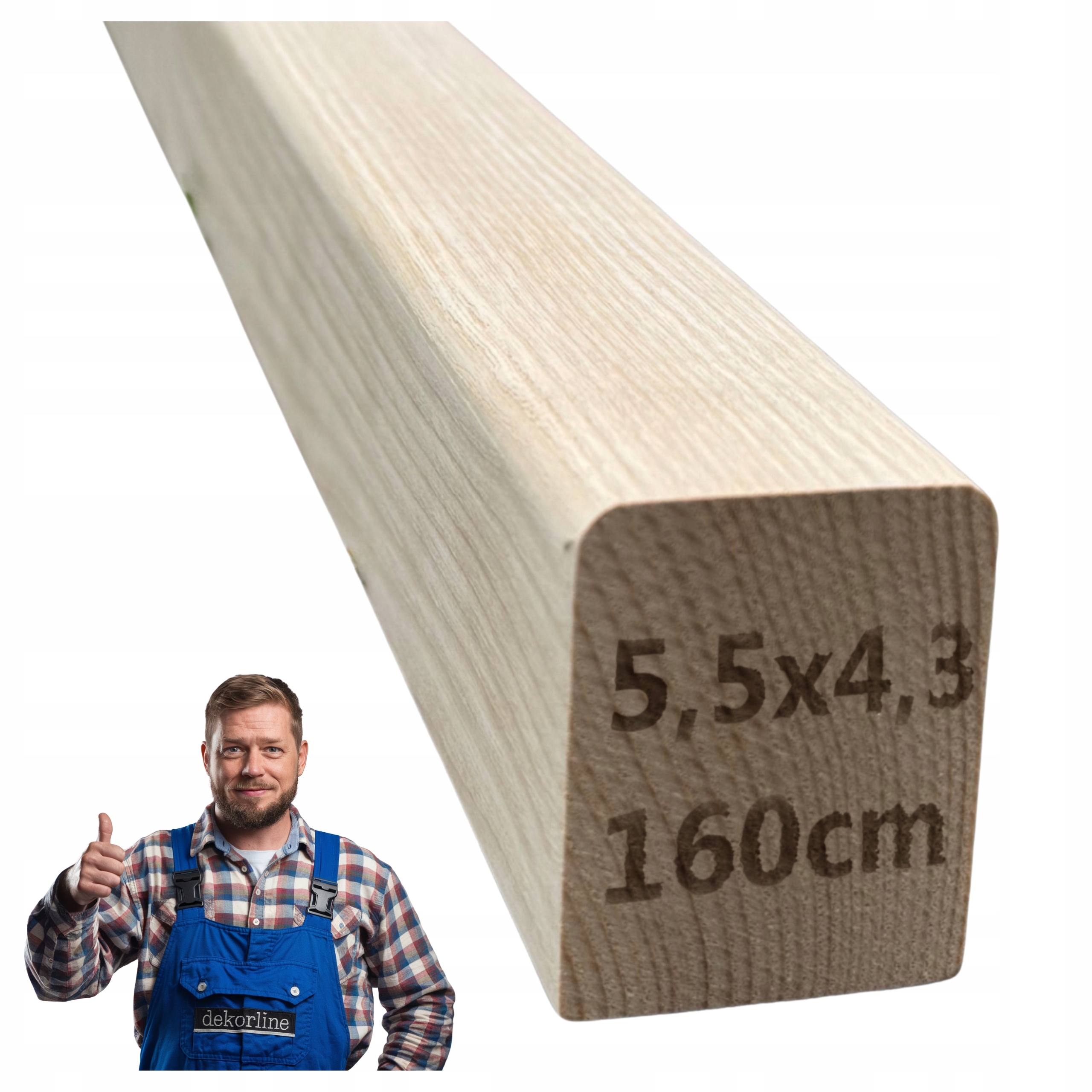 Jasanové madlo 5,5 x 4,3 x 160 cm, schodišťové držadlo, hranol 55x43x1600 mm