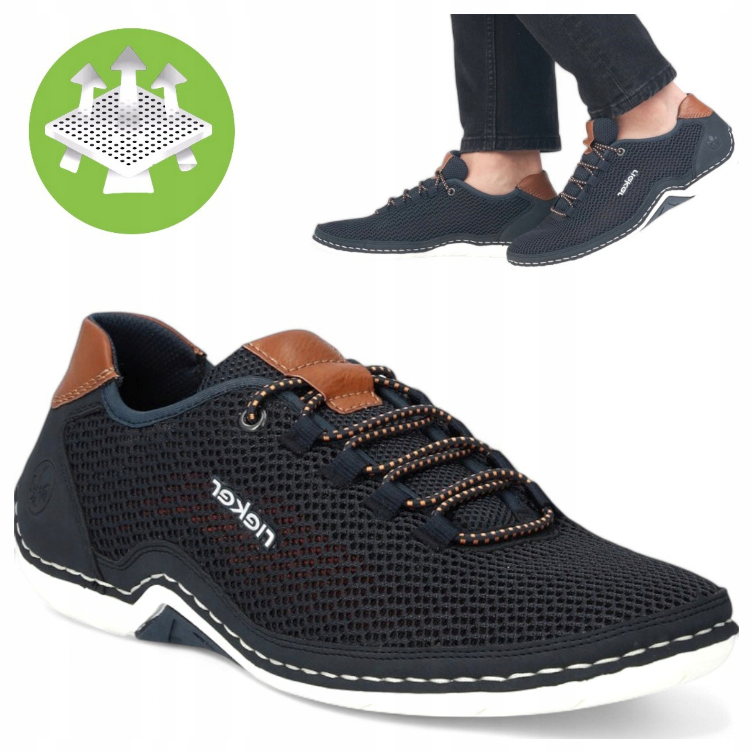 42 Rieker Pánské Polobotky, Letní Sportovní Obuv, Nazouvací, Tmavě Modré, Měkké