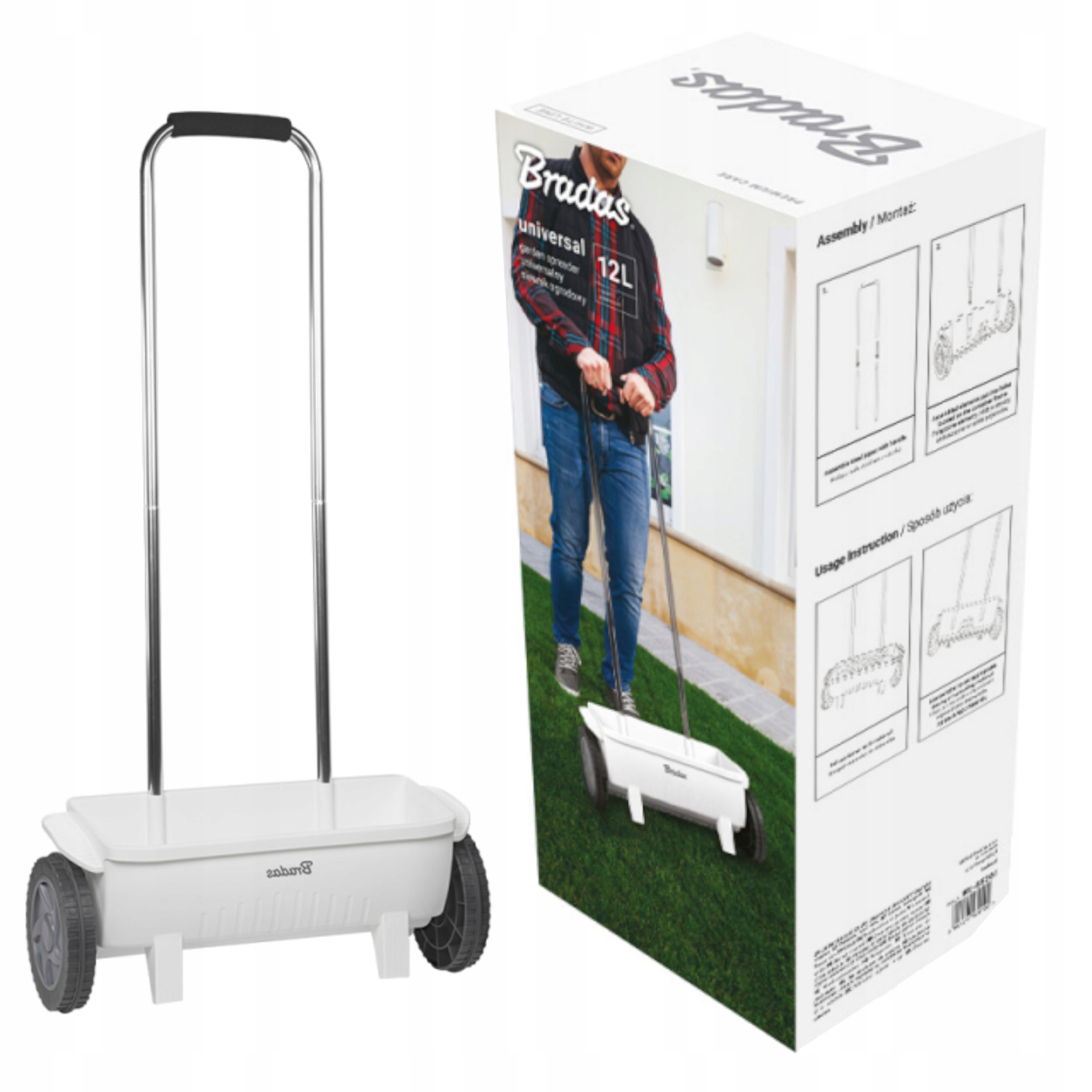 Siewnik Rozsiewacz Nasion Trawy Piasku Ogrodowy Uniwersalny Bradas 12L