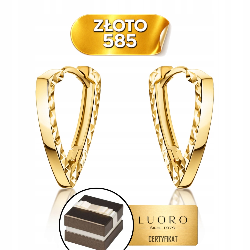 Náušnice Zlaté 585 14K Diamantové Trojúhelníky Anglické Zapínání 1,6 CM