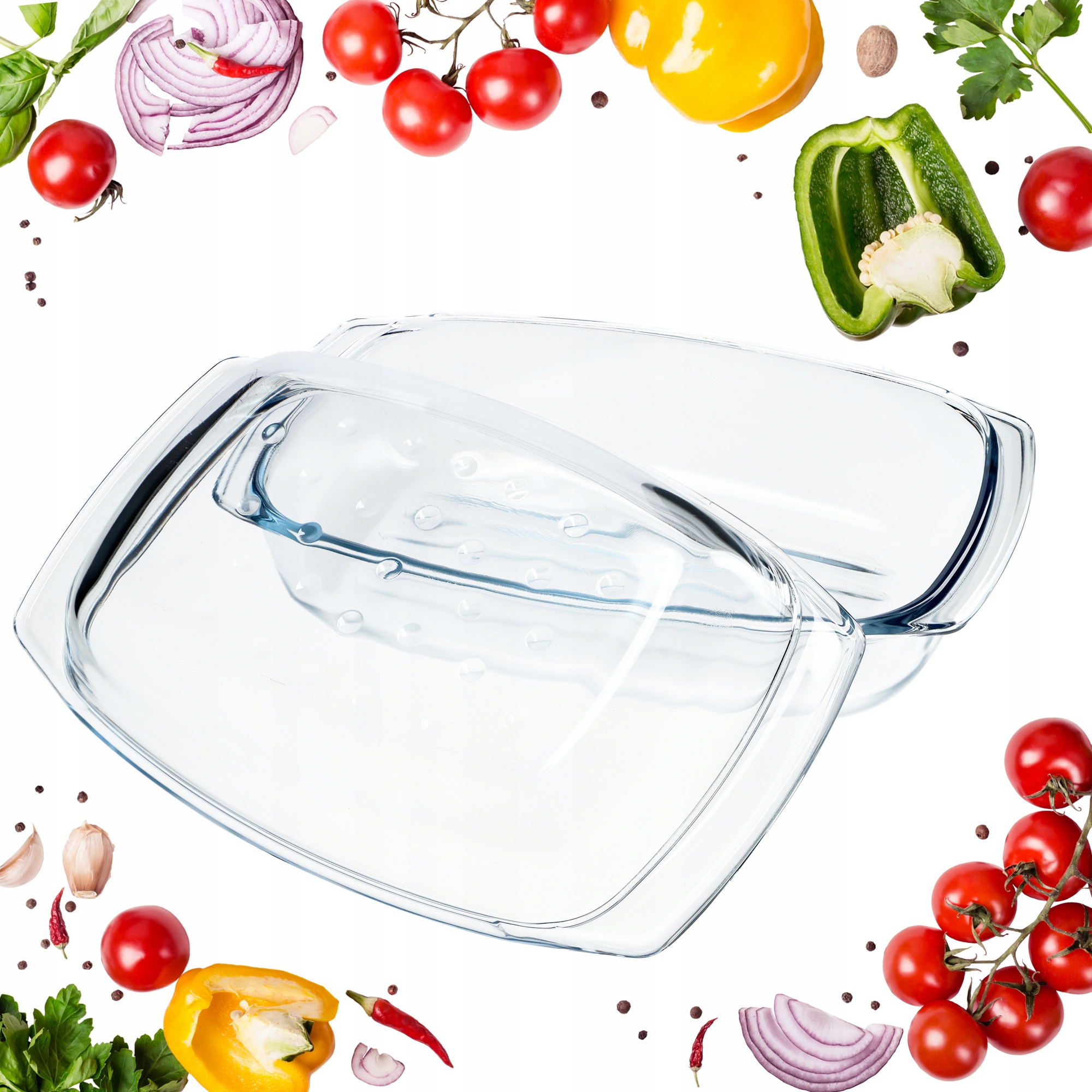 NACZYNIE ŻAROODPORNE Z POKRYWKĄ 4,1L SZKLANE Kształt prostokątny